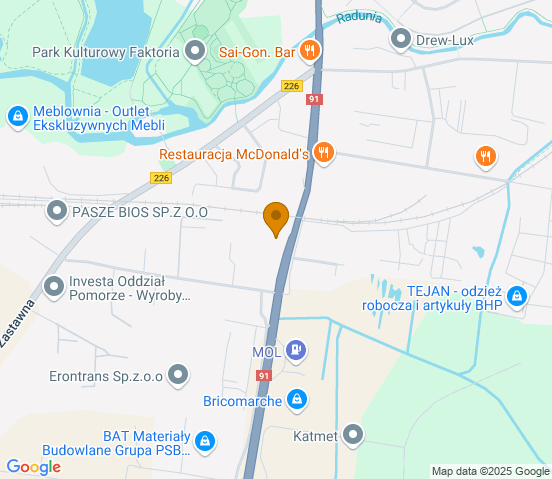 Mapa dojazdu do warsztatu samochodowego w miejscowości Pruszcz Gdański